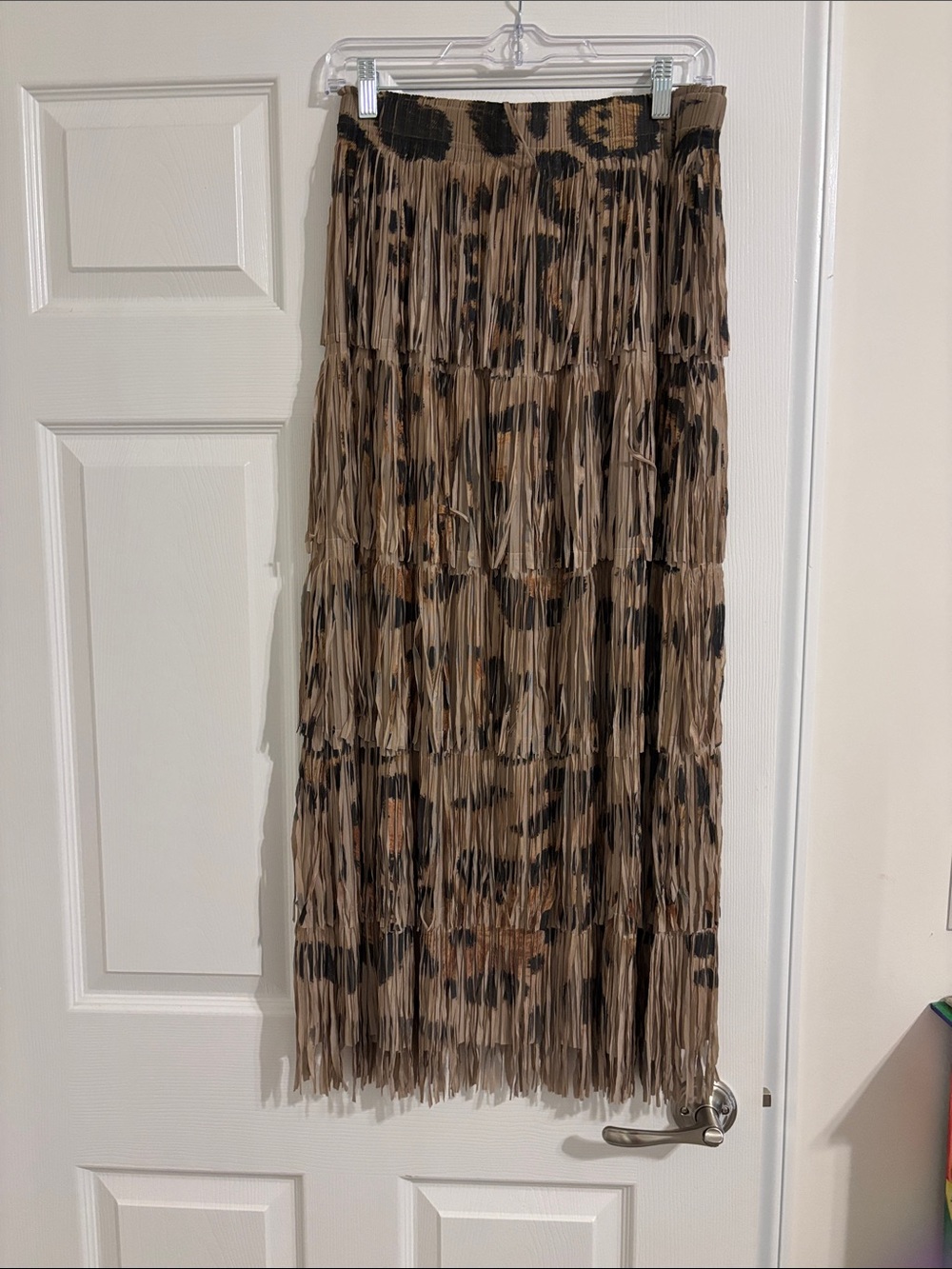 Tiered Pleated Leopard Print Maxi Skirt - Brown
